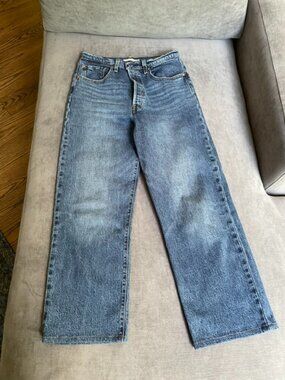 LEVI’S Ribcage Straight Ankle Jeans, womens W30” L27”, in light-medium blue wash